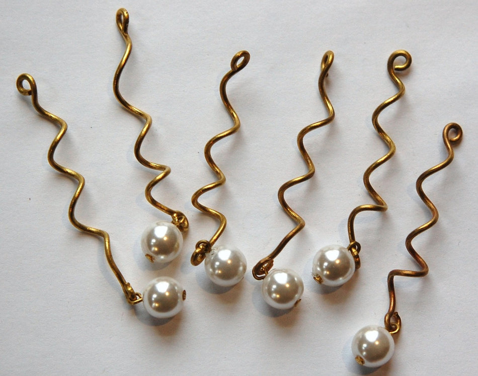 Coiled Raw Brass Curved Pearl Drop Pendant 45x7mm (6)