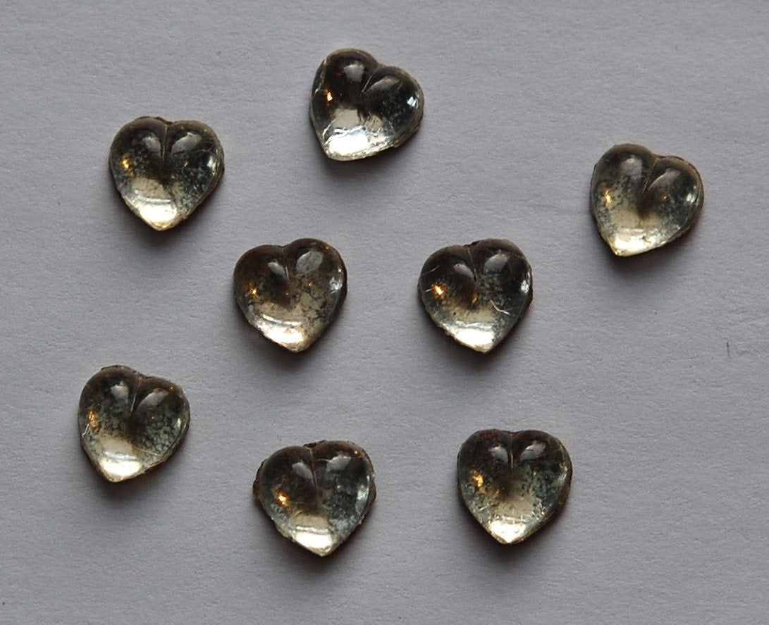 Vintage Little Crystal Clear Foiled Glass Hearts cab701G