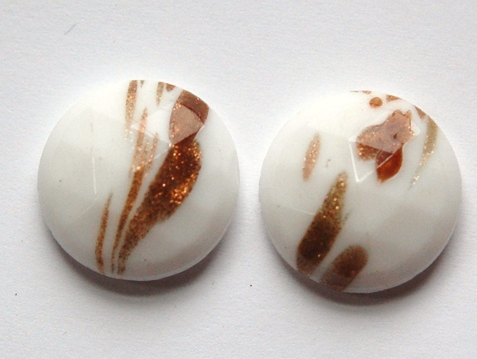 Vintage White Faceted Glass with Goldstone 18mm cab780A