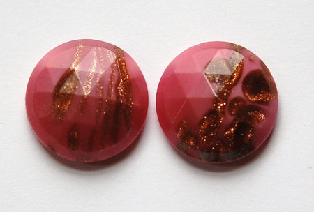 Vintage Pink Faceted Glass with Goldstone 18mm (2) cab780B