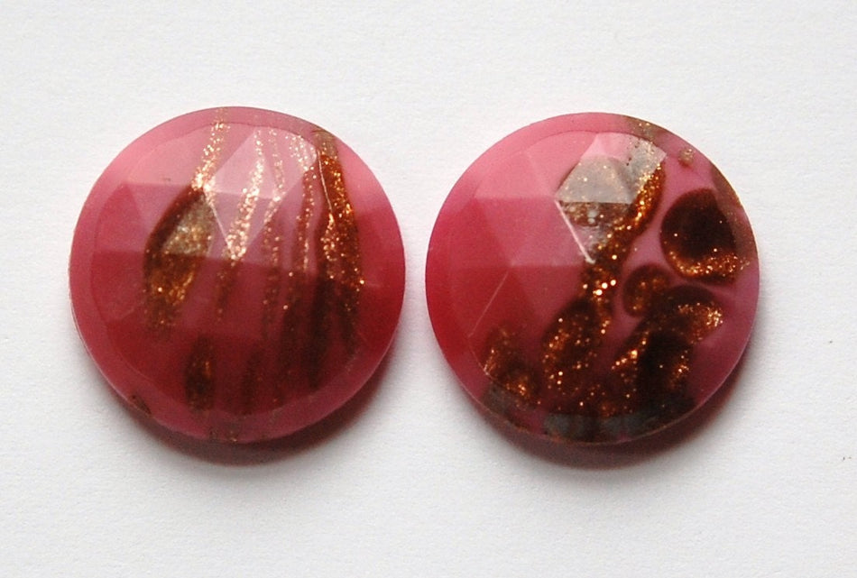 Vintage Pink Faceted Glass with Goldstone 18mm (2) cab780B