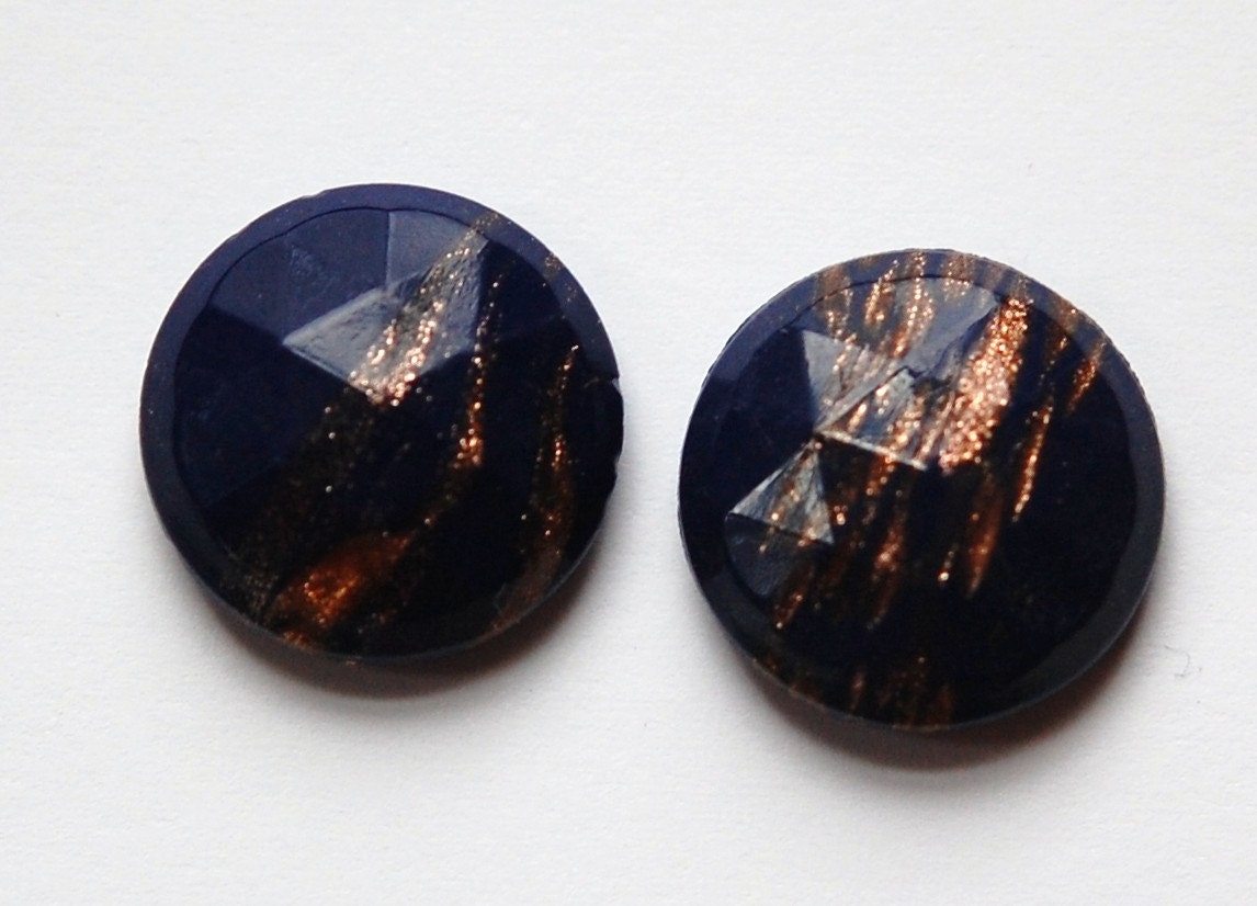Vintage Dark Blue Faceted Glass with Goldstone 18mm cab780C