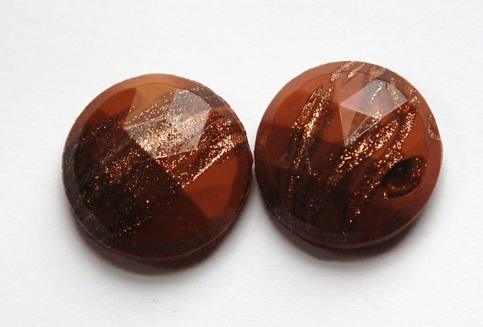 Vintage Copper Colored Faceted Glass with Goldstone 18mm cab780D