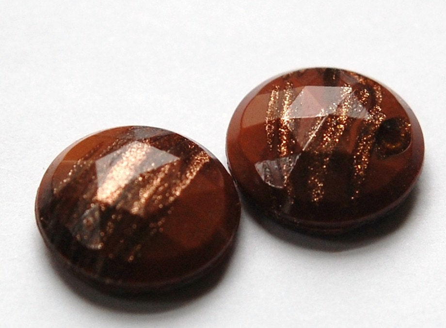 Vintage Copper Colored Faceted Glass with Goldstone 18mm cab780D