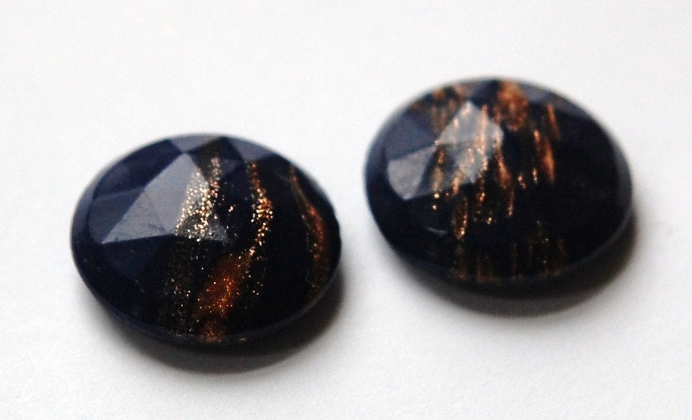 Vintage Dark Blue Faceted Glass with Goldstone 18mm cab780C