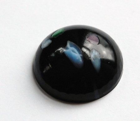 Vintage Large Black Glass Cabochon with Colored Inclusions cab021