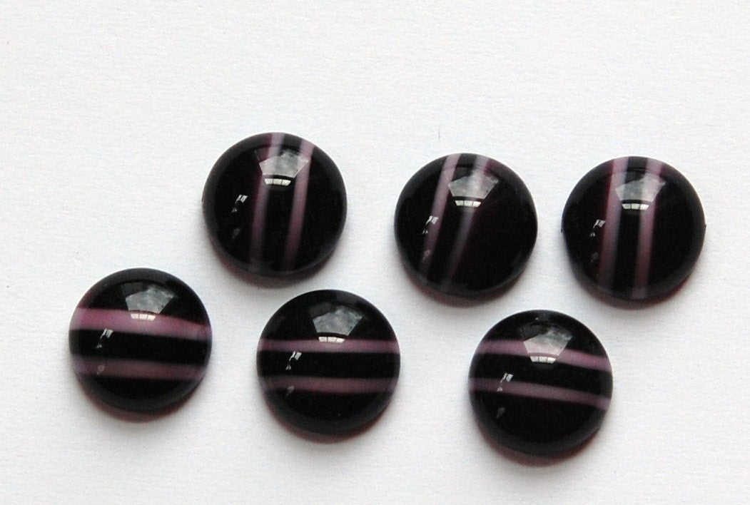 Vintage Dark Purple/Black Glass Cabochons with Stripes 9mm cab702M