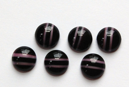Vintage Dark Purple/Black Glass Cabochons with Stripes 9mm cab702M