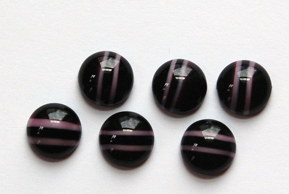 Vintage Dark Purple/Black Glass Cabochons with Stripes 9mm cab702M