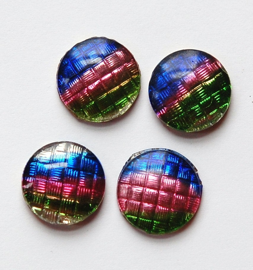 Vintage Green Pink Blue Stripe Glass Cabocohns 13mm (4) cab029
