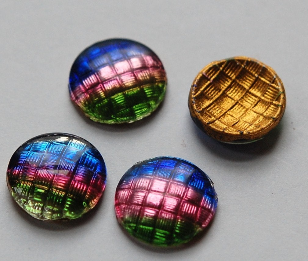 Vintage Green Pink Blue Stripe Glass Cabocohns 13mm (4) cab029