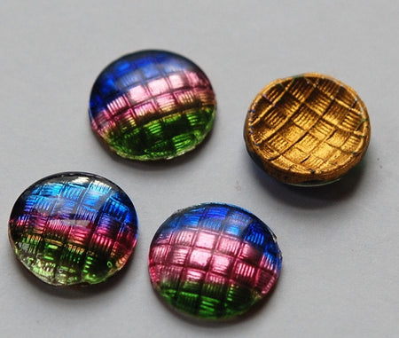 Vintage Green Pink Blue Stripe Glass Cabocohns 13mm (4) cab029