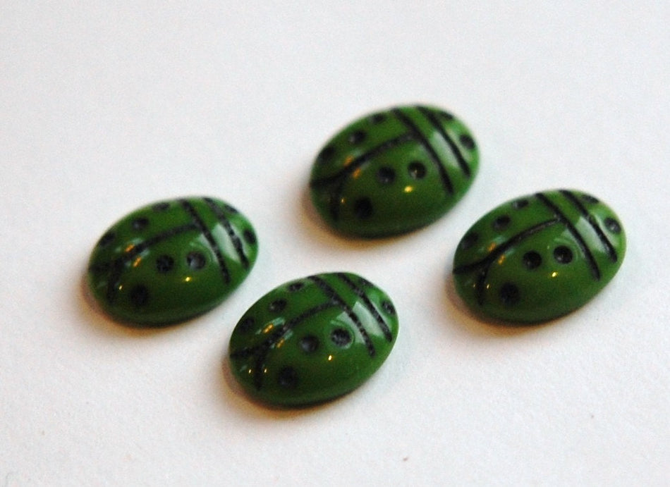 Opaque Green and Black Glass Lady Bug Cabochons (4) cab781S