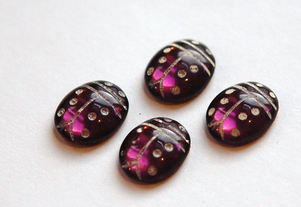 Amethyst Purple and White Glass Lady Bug Cabochons (4) cab781D