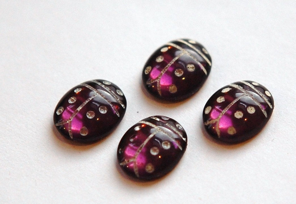 Amethyst Purple and White Glass Lady Bug Cabochons (4) cab781D