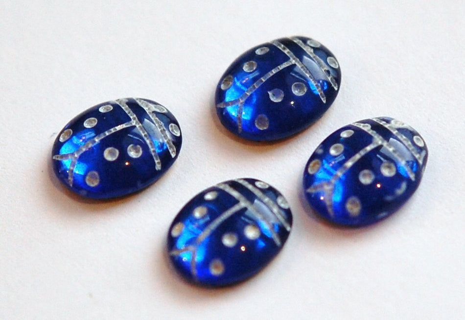 Sapphire Blue and White Glass Lady Bug Cabochons (4) cab781E