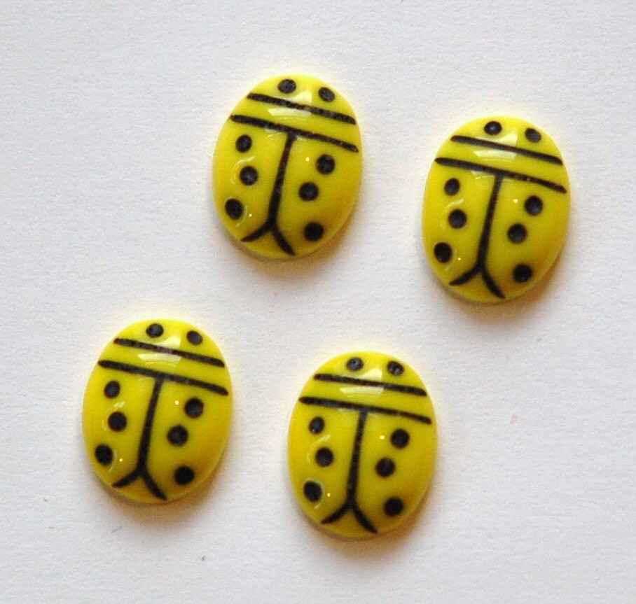 Opaque Yellow and Black Glass Lady Bug Cabochons (4) cab781F