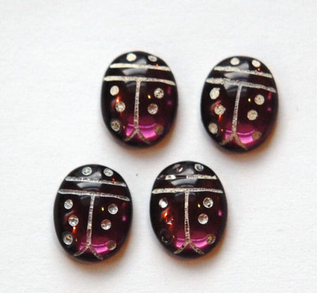 Amethyst Purple and White Glass Lady Bug Cabochons (4) cab781D