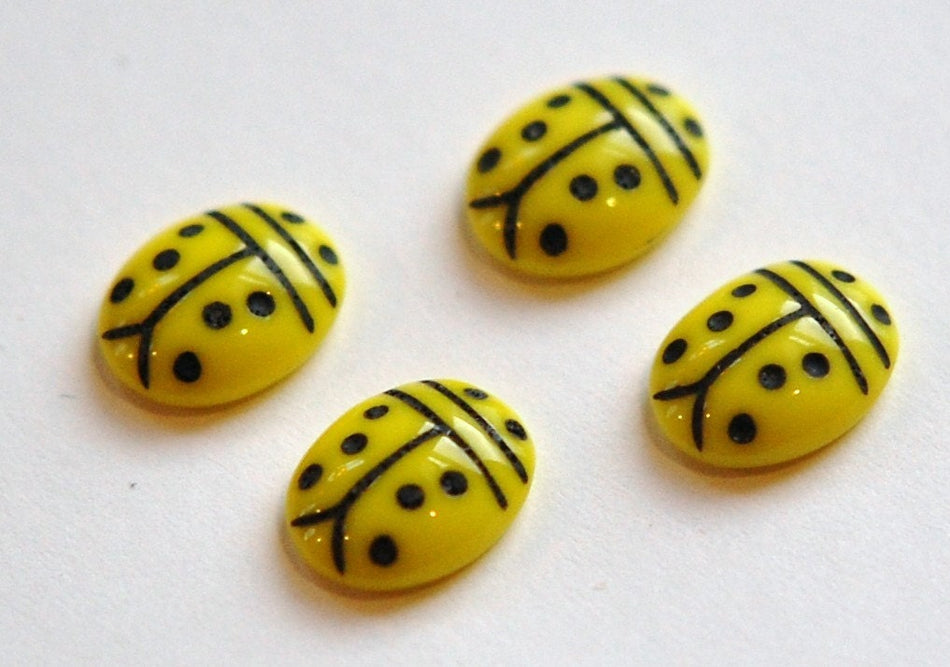 Opaque Yellow and Black Glass Lady Bug Cabochons (4) cab781F