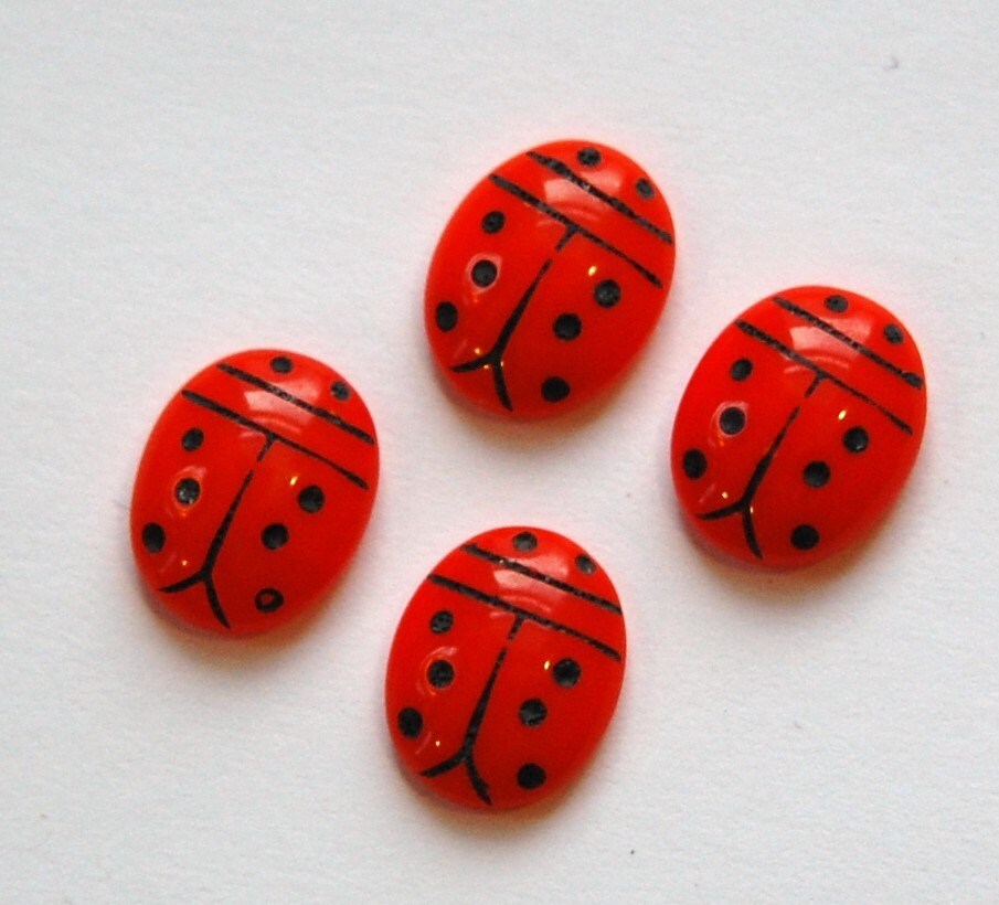 Opaque Orange and Black Glass Lady Bug Cabochons (4) cab781J
