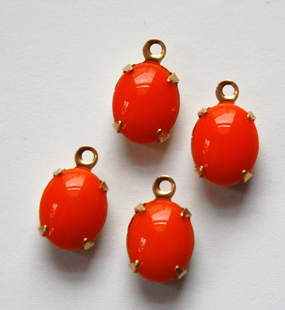Vintage Opaque Orange Oval Stones in 1 Loop Brass Setting ovl005E