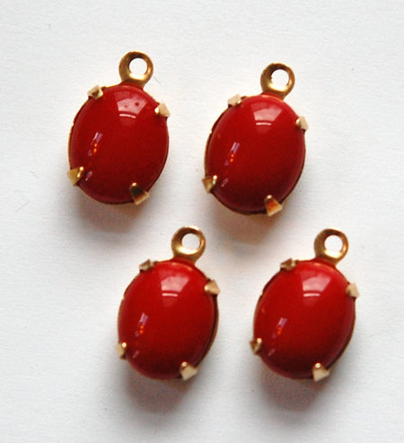 Vintage Opaque Red Oval Stones in 1 Loop Brass Setting ovl005F