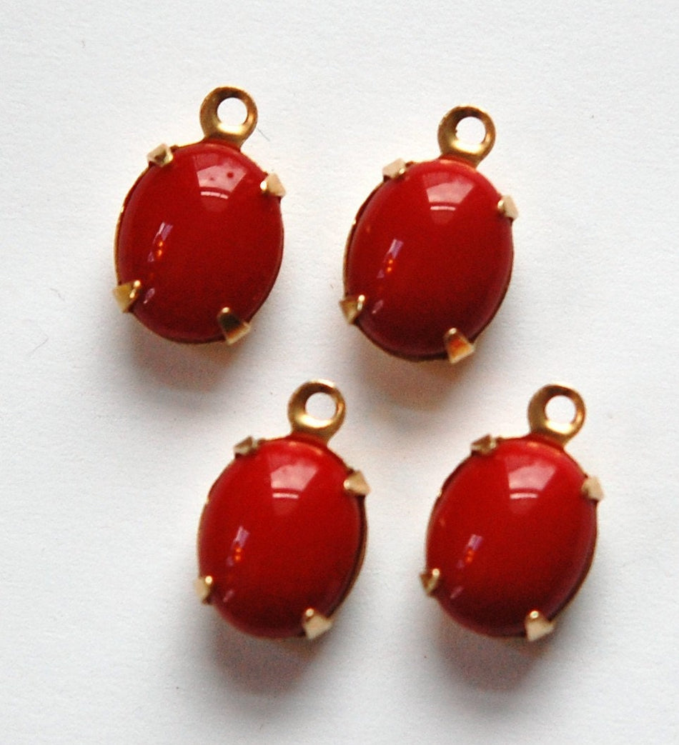 Vintage Opaque Red Oval Stones in 1 Loop Brass Setting ovl005F