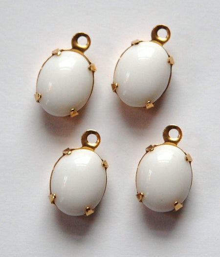 10x8mm Opaque White Oval Stones in 1 Loop Brass Setting (4) ovl005G