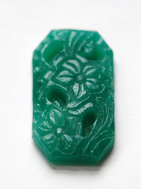 Vintage Japanese Green Rectangle Floral Cabochon cab103