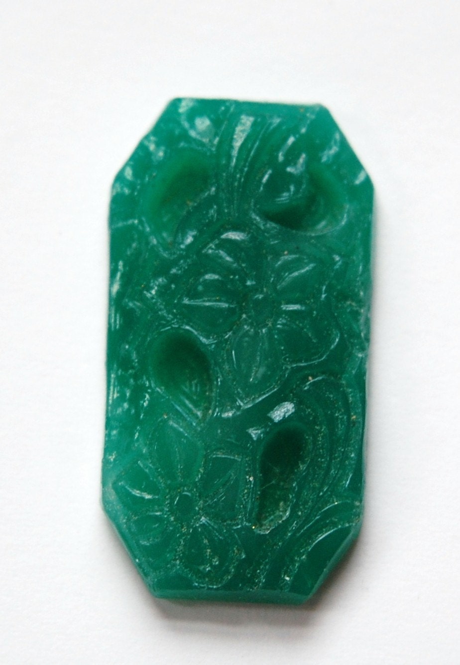 Vintage Japanese Green Rectangle Floral Cabochon cab103