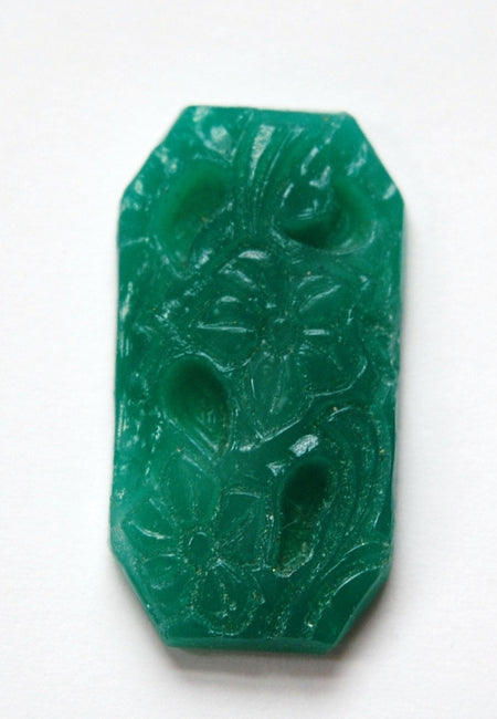 Vintage Japanese Green Rectangle Floral Cabochon cab103