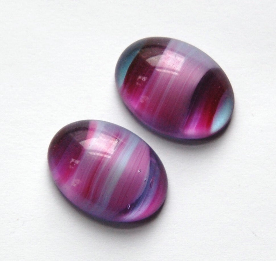 Vintage Pink and White Glass Cabochon 18x13mm (2) cab382