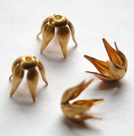 Raw Brass Long Petal or Leaf Bead Caps Size B 13mm (4) mtl262A