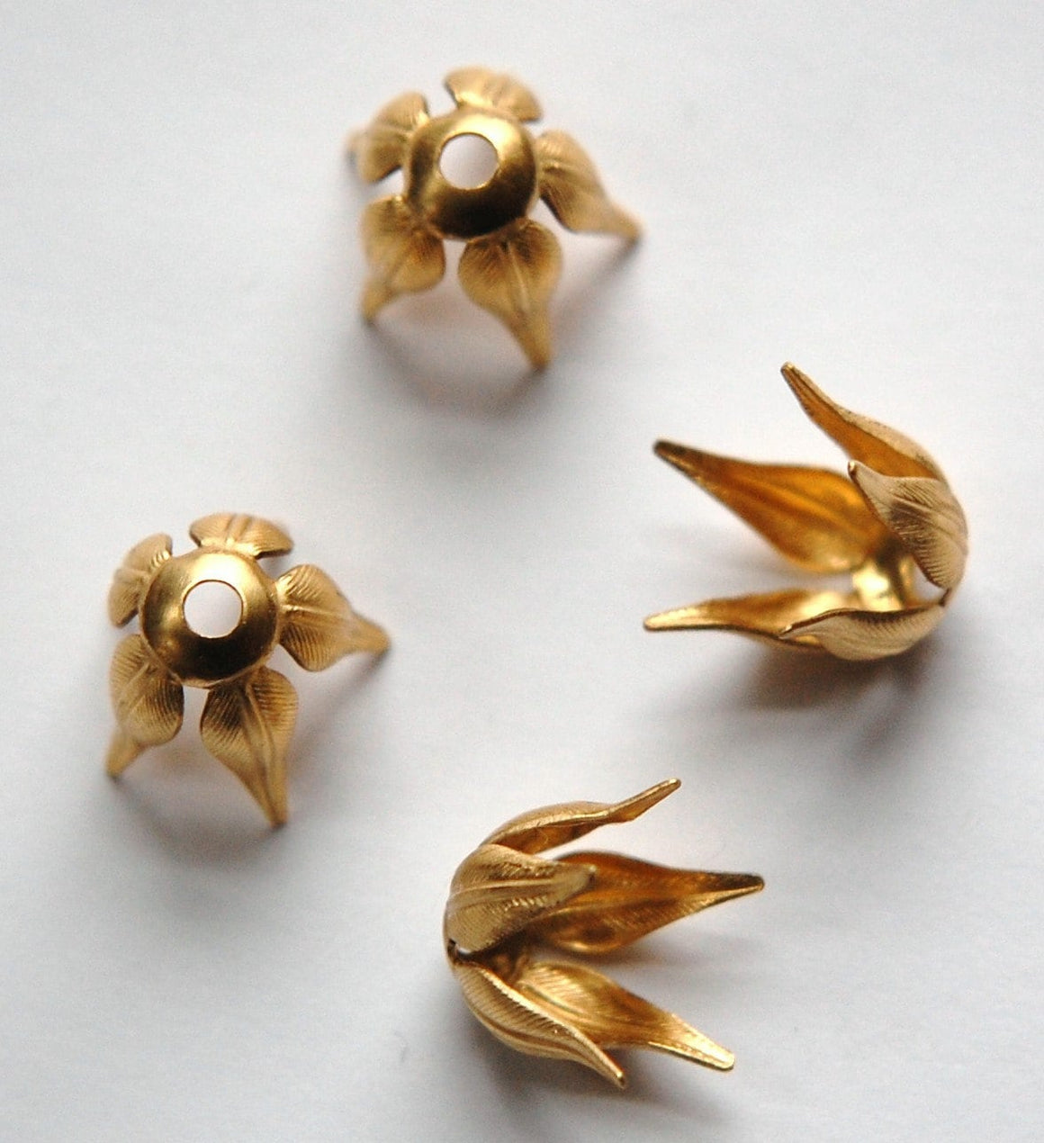 Raw Brass Long Petal or Leaf Bead Caps Size B 13mm (4) mtl262A