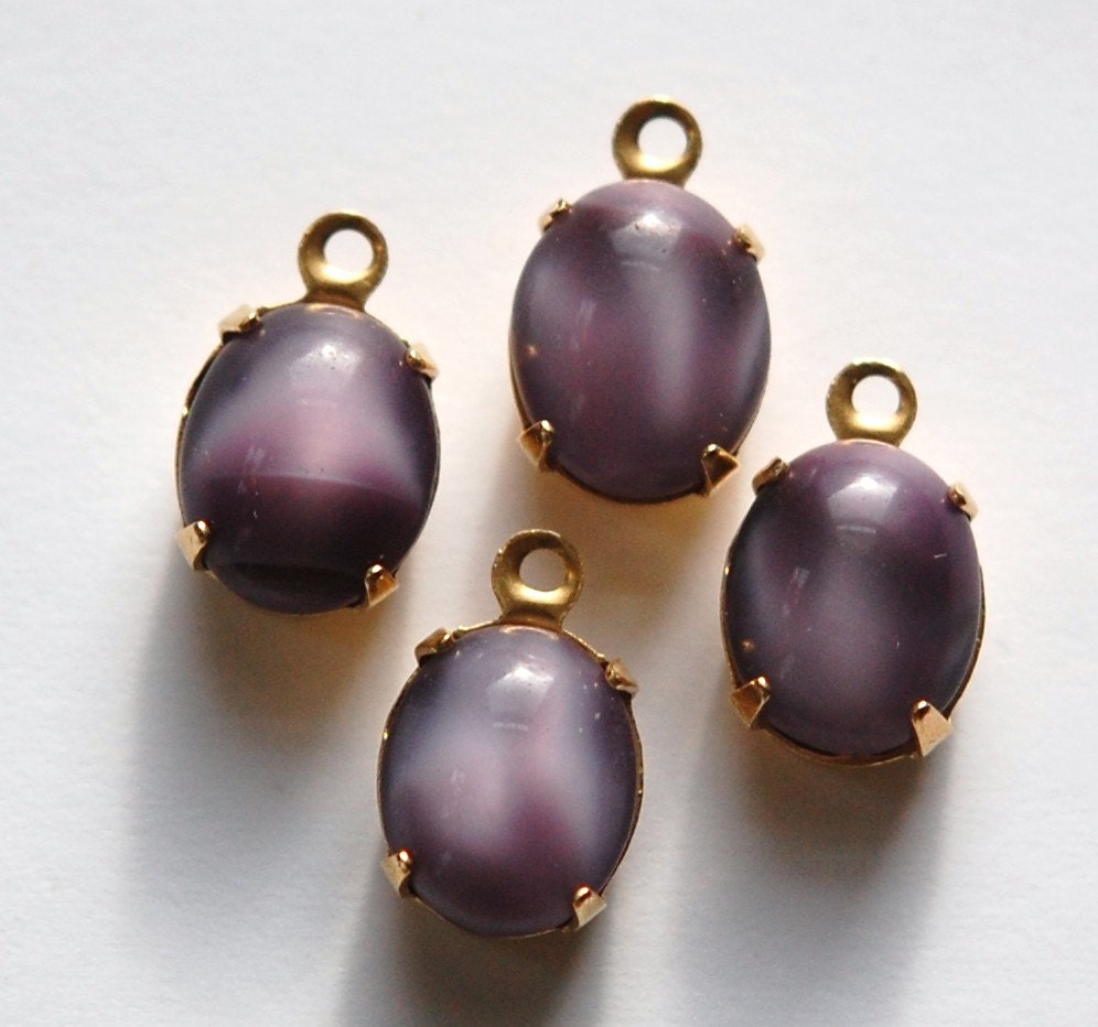 Vintage Purple Moonglow Oval Stones in 1 Loop Brass Setting ovl005B