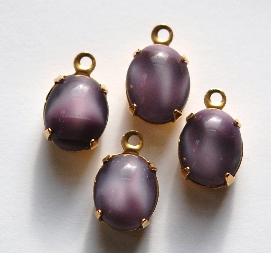 Vintage Purple Moonglow Oval Stones in 1 Loop Brass Setting ovl005B