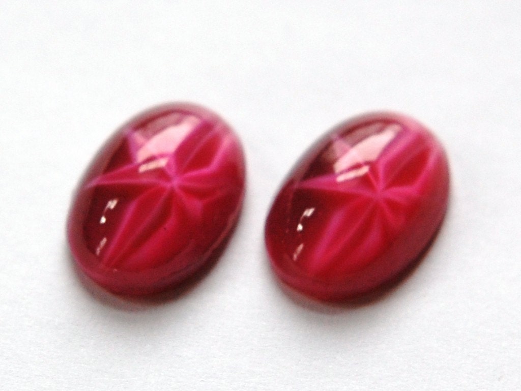Vintage Rose Pink Moonglow Glass Star Cabochons 16x11mm (2) cab699D