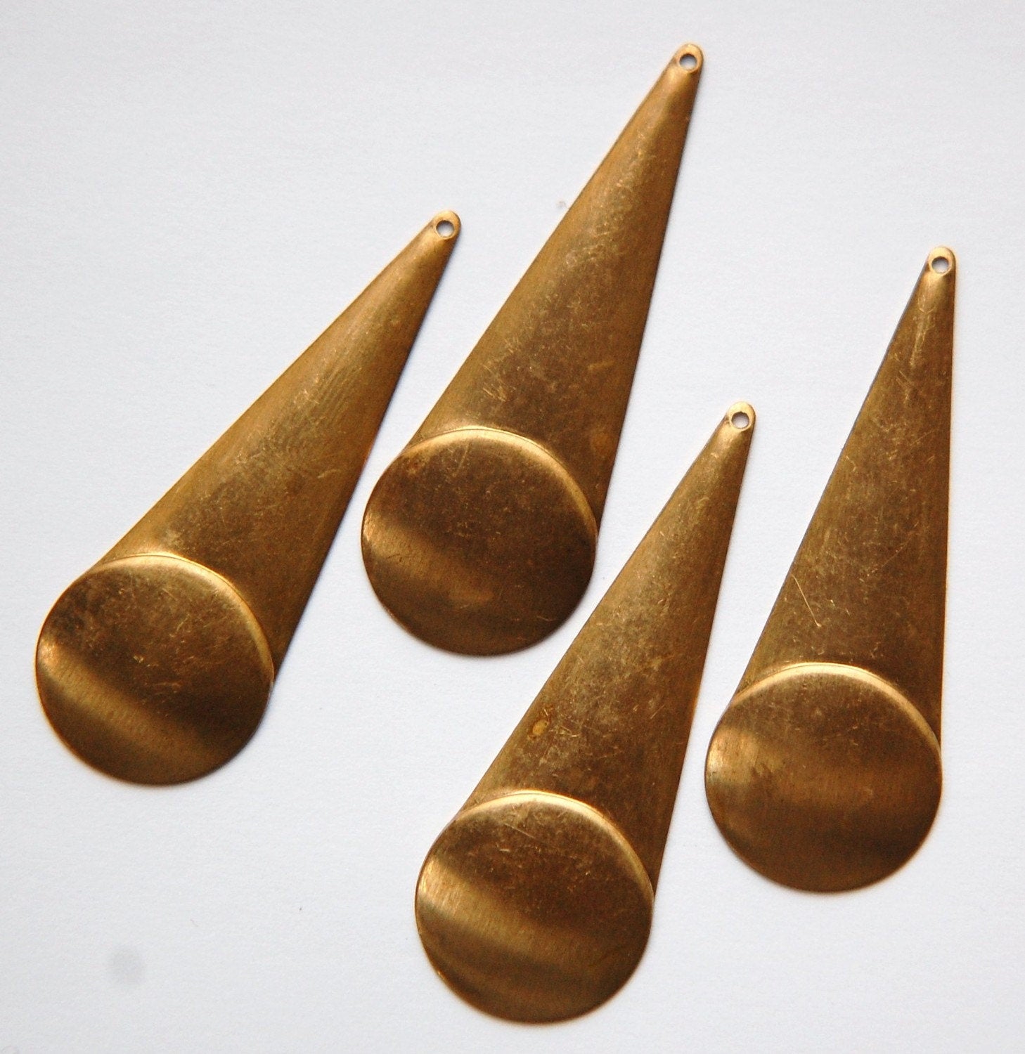 Long Raw Brass Geometric Circle Pendant Drop 52x19mm (4) mtl065B