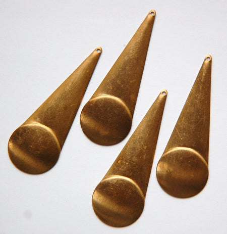 Long Raw Brass Geometric Circle Pendant Drop 52x19mm (4) mtl065B