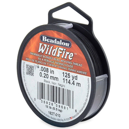 0.008in/0.20mm Black Wildfire Bead Weaving Thread 20/50/125yd.