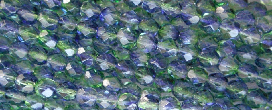 6mm Dual Coated - Blueberry / Green Tea Czech Faceted Firepolish Glass Beads (25)