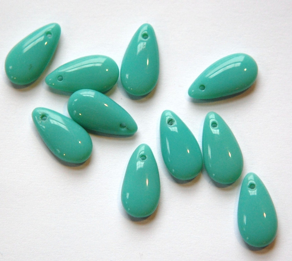 14x7mm Turquoise Czech Teardrop Glass Beads (10)