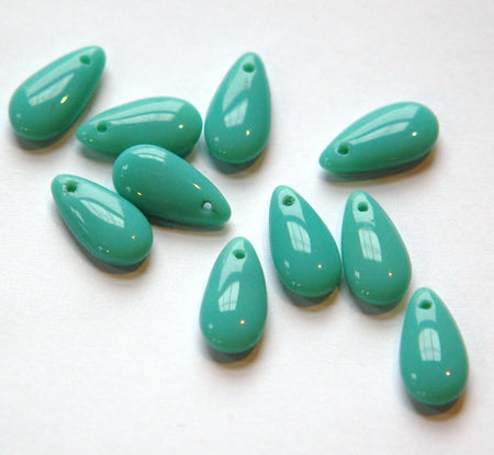 14x7mm Turquoise Czech Teardrop Glass Beads (10)