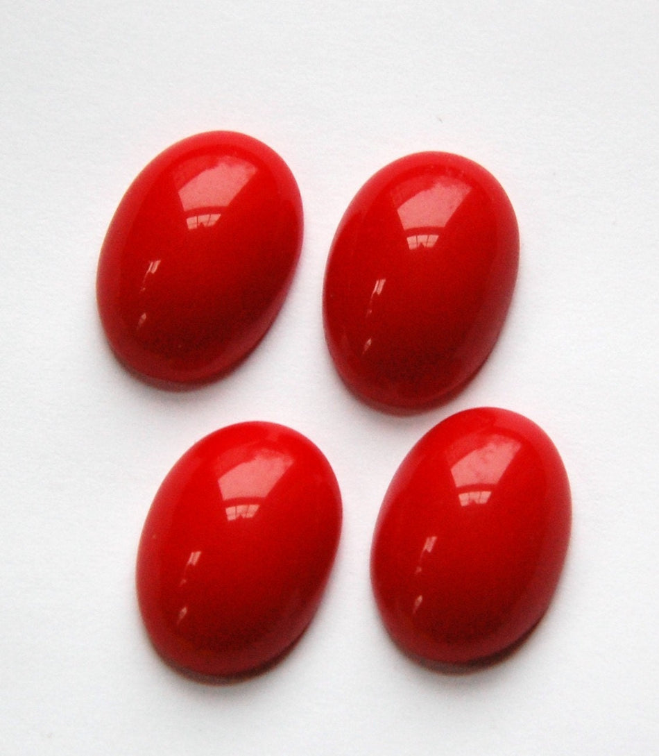 Vintage Opaque Red Glass Cabochons 18x13mm (4) cab248