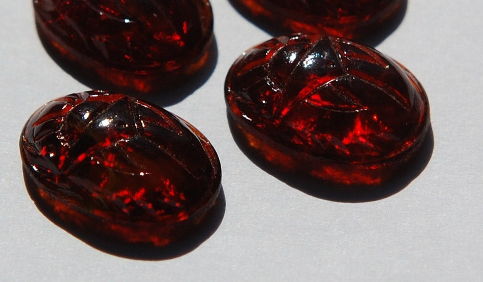 Vintage Dark Brown Scarab Glass Cabochons 18x13mm cab319S