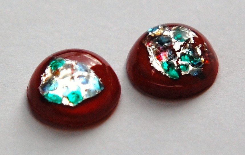 Vintage Red Foil Round Cabochon 13mm (2) cab445K