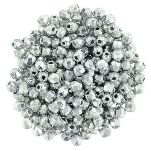 4mm Silver Czech Firepolish Faceted Glass Beads (50)