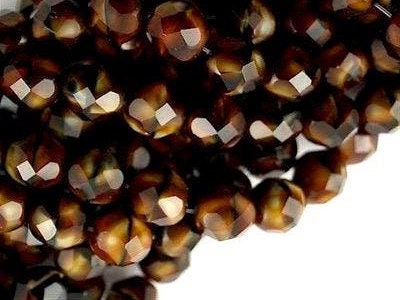 6mm Opaque Beige Brown Czech Firepolish Faceted Glass Beads (25)