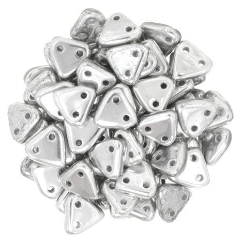 6mm Silver CzechMates Triangle 2 Hole Glass Beads (50)