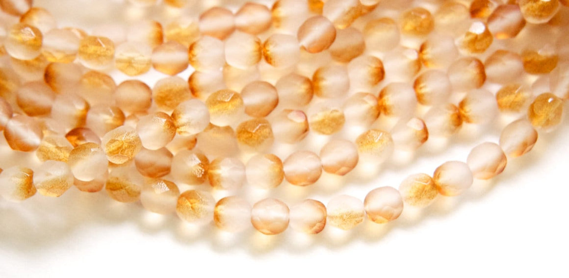 6mm Half Matte Brown / Crystal Czech Firepolish Faceted Glass Beads (25)
